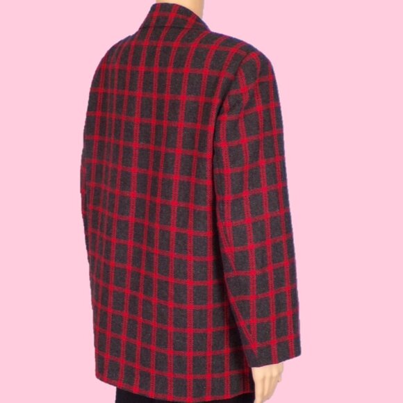 CROSS COUNTRY FASHIONS size 12P black/red plaid blazer acrylic/wool/polyester - Picture 6 of 14